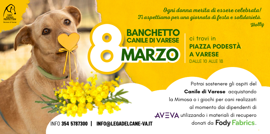 festa della donna 8 marzo CANILE DI VARESE ADOZIONE A DISTANZA mimosa aveva millepiedi fody fabric riciclo 