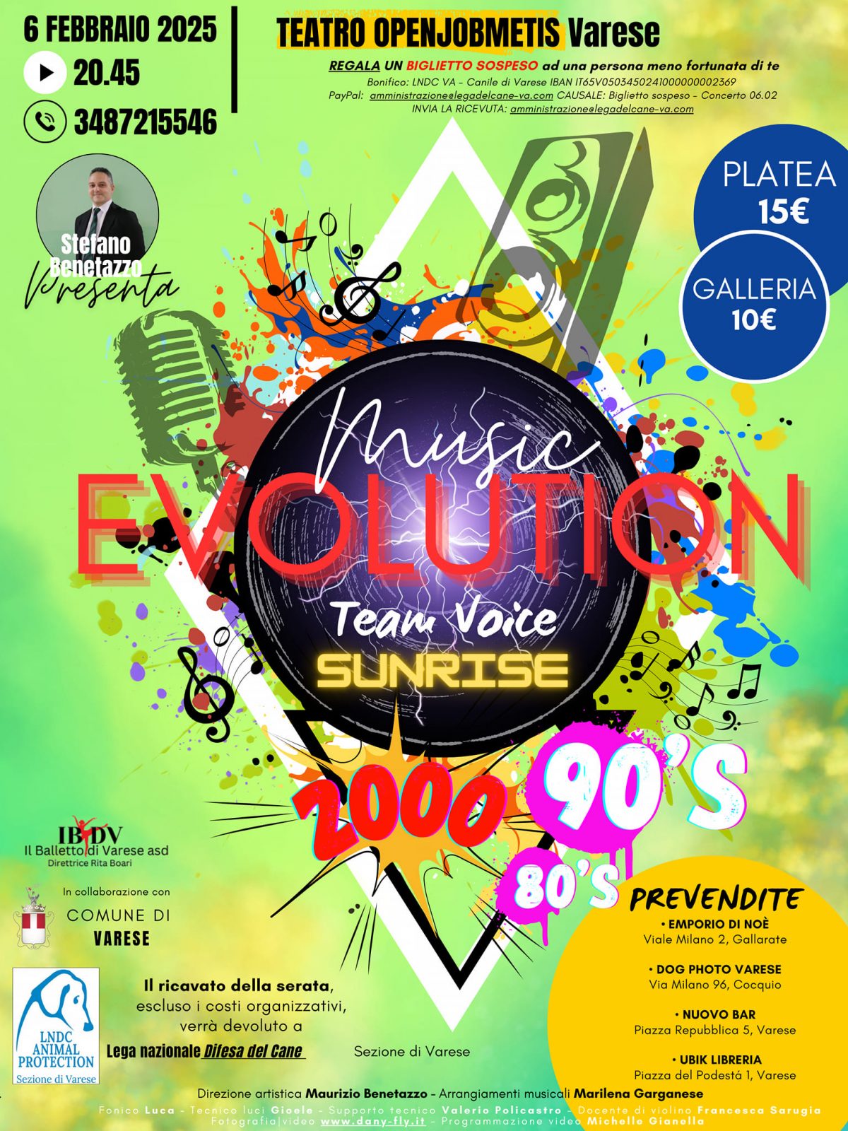 teatro Openjobmetis Varese Comune di Varese Music Evolution, un viaggio musicale, anni '80 , Team Voice SUNRISE, concerto benefico, concerto, canile di varese, maurizio benetazzo, marilena garganese